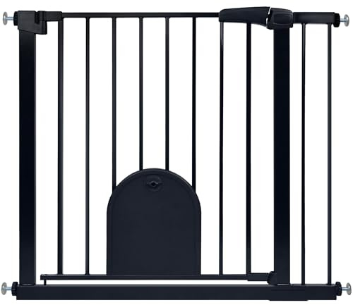 HENGMEI Griglia di protezione per scale, senza forature, 85-95 cm, chiusura automatica della porta in metallo per la sicurezza dei bambini, colore nero (con porta per animali domestici)