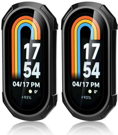 Simpeak 2 Piezas Funda Compatible con Xiaomi Mi Band 8, PC Protección Completa Marco Protector con Cristal Templado, Protector de Pantalla Compatible para Mi Band 8 - Negro