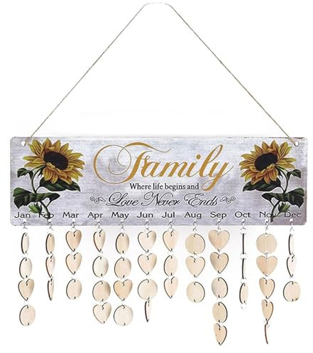 Calendario di compleanno per famiglia, da appendere alla parete, promemoria con etichette, girasole