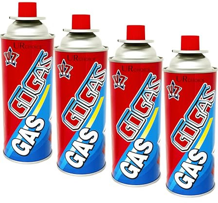 UR CHOICE Butane Gas Canisters Pack of 4, Portable Refill Bottles for Camping Stove, Heater, Blowtorch & BBQ | Universal Gas Cartridge for Cookers, Burners & Weed Wands