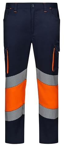 VELILLA 303008S Pantalon Stretch Bicolore avec Sangle segmentée, Bleu Marine/Orange Fluo, Taille M, Bleu Marine et Orange Fluo, M