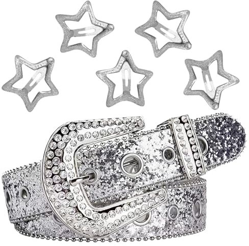 TYXHXTF Strass Gürtel, Nietengürtel, Y2k, Bling, Western Cowgirl, Nieten Punk, PU Ledergürtel für Damen und Männer, Jeans Mit Haarnadeln