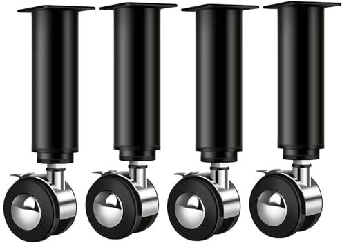 JIAJUTUI001 DIY Möbelfüße Tischbeine, Teleskop Möbelfüsse Höhenverstellbar Metall Möbelbeine, Schwerlast Rollen mit Bremse, Sofa Füße, für Fernsehschrank Sofa Bettfüße für Möbel (25-42cm,4 Pcs-Black)