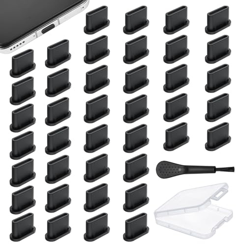 VINEST 40 unidades USB C antipolvo tapones con cepillo de limpieza, silicona para teléfono móvil USB C protección con caja de almacenamiento, accesorios para teléfono móvil para iPhone 15 Pro y