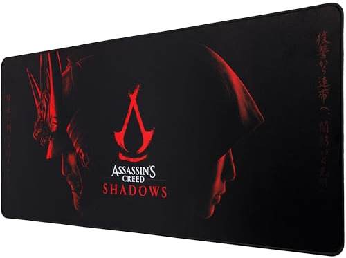 SUBSONIC - Assassin's Creed Shadows XXL-Mauspad 90x40 cm - Schwarz | Offizielle Lizenz, Schreibtischunterlage mit glatter Oberfläche für Maussensoren, rutschfeste Basis und genähte Kanten
