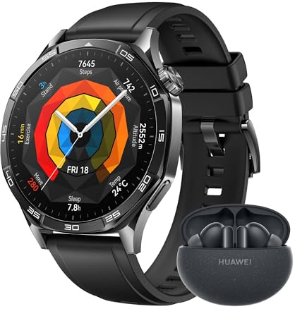 HUAWEI Watch GT 5 46mm Montre Connectée Noir + FreeBuds 5i, Design aux Lignes épurées, Nouvelle expérience de Course à Pieds et de Cyclisme, Suivi de la santé, Jusqu'à 14 Jours d'autonomie