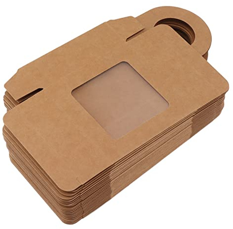 25 Stück Kraftpapier Weinflaschenbox mit Aufhängehaken Fenster Faltbare Kraftboxen