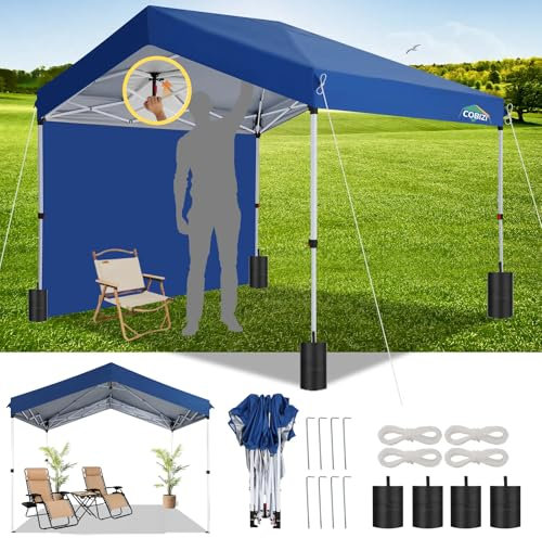 COBIZI Pavillon 3x3 Wasserdicht Stabil, Faltpavillon 3x3 Klappbar, EIN-Tasten-Zentralverriegelung Carport Partyzelt Faltbar Anti-UV mit 1 Seitenwänden, 3 Höhenverstellbar,Gartenzelt, Freien