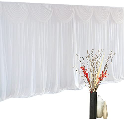 czyuRachel 3 m x 3 m - Rideau de fond de mariage - En soie glacée 68DD - Polyvalent - Avec swag amovible - Pour mariages, fêtes, scènes, blanc