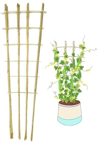 Natural Bamboo Trellis, 4Feet,3Pack,Fan-Shaped Plant Support Trellis for Outdoor and Indoor Potted Climbing Plants,Vegetables, Cucumber, Tomato, Hoya,