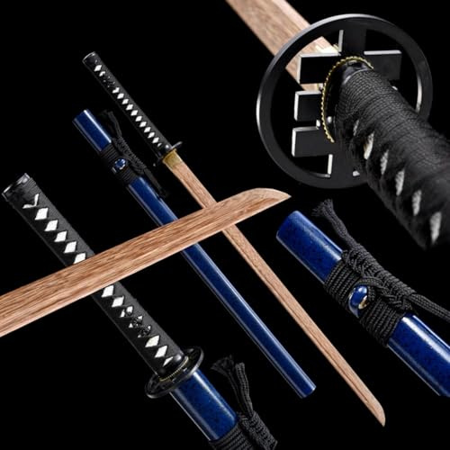 DLQLL Blaues gerades Samurai-Schwert aus Holz, Klinge aus natürlichem Palisander, Scheide aus Massivholzfarbe, handgefertigtes Bokken, gerades Katana für Kendo, Geschenke, Dekoration, Cosplay-103CM