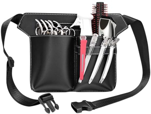 Ksvaye Friseur Tasche PU Leder Friseurtasche Gürtel Werkzeugtasche Tragbare Große Gürteltasche Werkzeug Barber Scherentasche mit Gürtel für Scheren Kämme Friseurwerkzeuge (Schwarz)