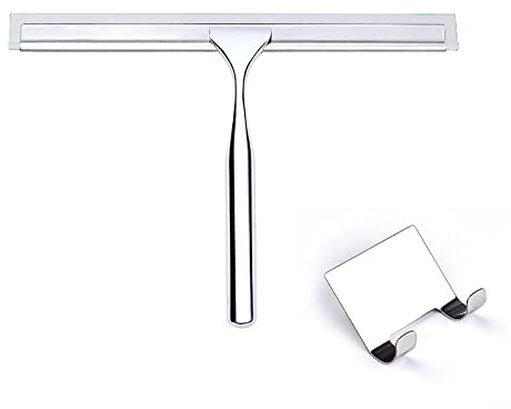 Multipurpose Shower Squeegees, Window Squeegee, Shower Screen Cleaner with Suction Cup Hook, Glass Wiper, Stainless Steel Squeegee for Bathroom, Kitchen, Mirror, Car, Window and Glass Cleaning
