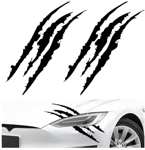 FSTURIOS 2 PCS Claw Mark Decals for Car, Headlight Sticker Waterproof Vinyl Stripes Scratch Decal, Monster Claw Scratch Mark Sticker Car Exterior Decor for SUV Pickup Truck (Black)