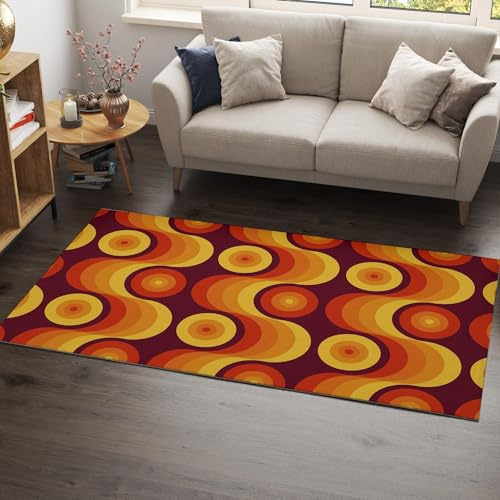 AUWUUA Orange Braun Abstrakte Geometrische Teppich 120x210cm 70er Jahre Retro Teppich Wohnzimmer, Kurzflor Rutschfester Waschbarer Teppiche für Schlafzimmer, Kinderzimmer, Flur Teppiche Läufer