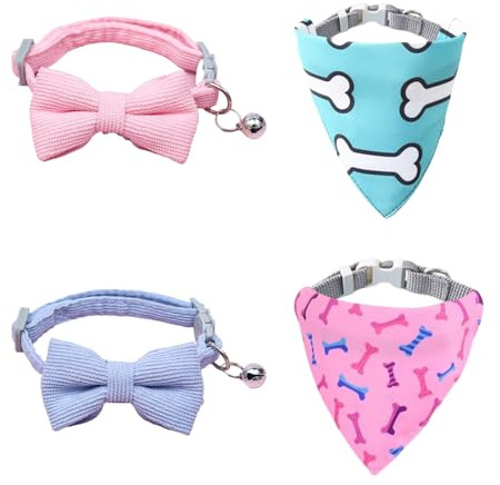 Niedliches Katzenhalsband mit Schleife für Katzen, 2 Stück, leichte Kätzchenhalsbänder und Hundehalstücher, weiches Cord-Katzenhalsband für Katzen mit empfindlicher Haut (Rosa und Blau)