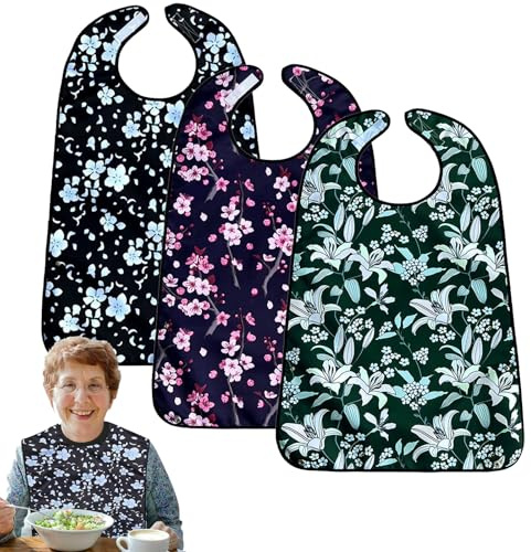 Protecteurs de Vêtements et Bavoirs pour Adultes,3pc 75x50 cm Bavoirs Lavables Réutilisables Imperméables,Lavable en Machine Avec Boutons et Velcro,Et RéUtilisable Pour Les Personnes âGéEs Adolescents