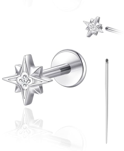 limerencia 18G Ohrstecker mit flacher Rückseite, hypoallergenes Titan Innengewinde Piercing Schmuck für Tragus/Helix/Knorpel/Concha/Medusa/Nase/Labret, 1 Stück