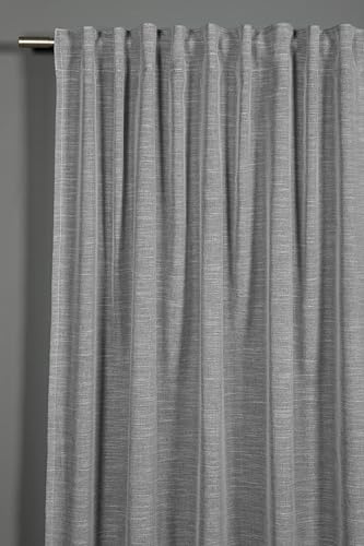 Sehlbach Tenda pronta per l'uso con fettuccia, Effetto lino, Grigio, 140 x 245 cm, Combinazioni versatili, Opaca, Traslucida, Certificato Oeko-Tex, Facile da fissare