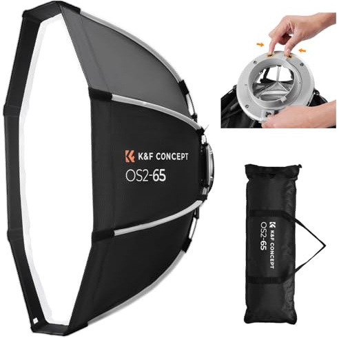 K&F CONCEPT Softbox parabolico a smontaggio rapido, 65 cm Softbox ottagonale con griglia a nido d'ape+diffusore + borsa per il trasporto, Softbox ottagonale Ombrello da montaggio Bowens staccabile