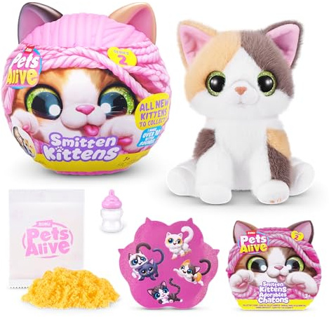 Pets Alive Smitten Kittens Série 2 (Chat Calico) de ZURU – Jouet Peluche Chat Interactif avec 10 Sons, Déballage Surprise, Animal Doux à Collectionner 3+