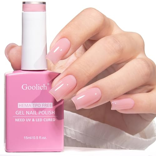 Goolich Transparenter Milchig Rosa UV Nagellack, 15 ML HEMA & TPO Frei HellRosaer Jelly Gel Nagellack Neutral Transparent Ablöse UV LED Nageldesign Maniküre Salon für Frauen Mädchen