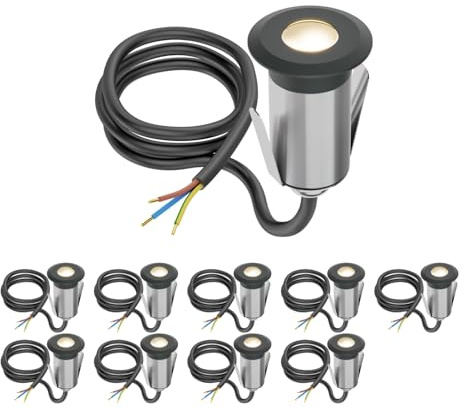 ledscom.de 10x LED Bodeneinbauleuchte GLOX für außen, IP67, anthrazit, rund, 35mm Ø, warmweiß