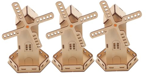 SOIMISS 3pcs DIY Solar Powered Rotating Windmill Kit House Building Educational Stem Science Model for Environmental Learning Projects