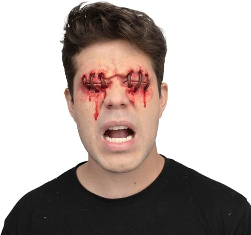 My Other Me - Unisex-Anwendung mit genähten Augen, beige – ein blutiges Accessoire für einen wirklich schockierenden Horror-Look auf Ihren Halloween-Partys