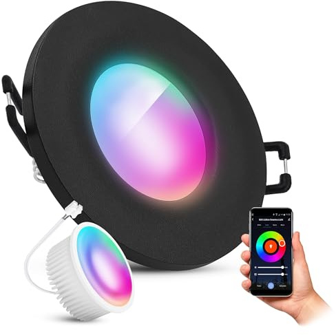 SSC-LUXon BEDA Einbaustrahler schwarz IP65 Smart Modul WLAN RGBW App | Flacher Einbauspot schwarz IP65 - per App & Sprache steuerbar, RGB-Farblicht, für Bad, Küche & Außen, inkl. LED-Modul