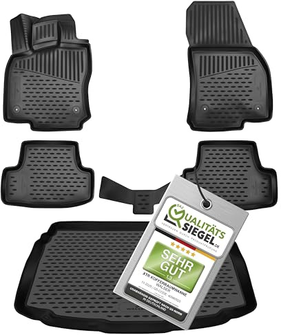 WALSER Kofferraumwanne & Gummi Fussmatten Set für VW T-ROC (A11, D11) 07/2017-Heute, unterer Ladeboden, 100% passgenaue Auto Fußmatten, Antirutschmatte PKW, Auto Gummimatten, Fussmatten Gummi