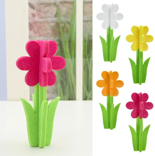 itsisa Filz Blume zum Stellen (4er Set) H:30 cm Weiss, orange, pink, gelb - Blumen, Frühlingsblumen, Tischdeko Frühling, Frühjahrsdeko, Ostern Blumen, Osterdeko
