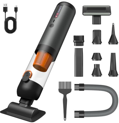 Aspirateur sans Fil À Main pour Voiture, Mini Aspirateur 4 en 1 avec Aspiration 20000 Pa/120 W/40 Min/7800 mAh, 2 Vitesses Aspiration/Soufflage, Charge USB-C Rapide 2,5 h pour Voiture Et Bureau