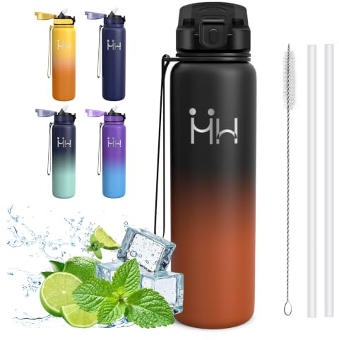 Mujigaga Gourde Isotherme, Gourde 1l, Sans BPA, Bouteille Isotherme, Anti Fuite, Gourdes Sport, Double Isolation, Gourdes Inox, Facile à Nettoyer, Bouteille Sport pour Aptitude, Camping, Escalade