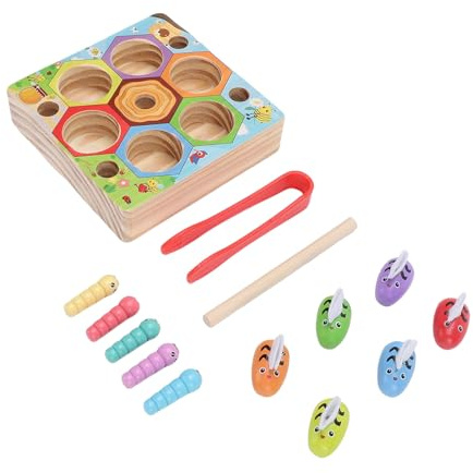 Alomejor Jeu D'association de Ruche, Jouet éducatif en Bois pour la motricité Fine, la Coordination œil-Main, avec Pinces et Pinces pour L'apprentissage Précoce des Tout-Petits et des
