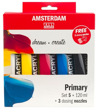 Talens Amsterdam akrylfärgset startare med 3 doseringsspetsar 5 x 120 ml färgfärg akryl