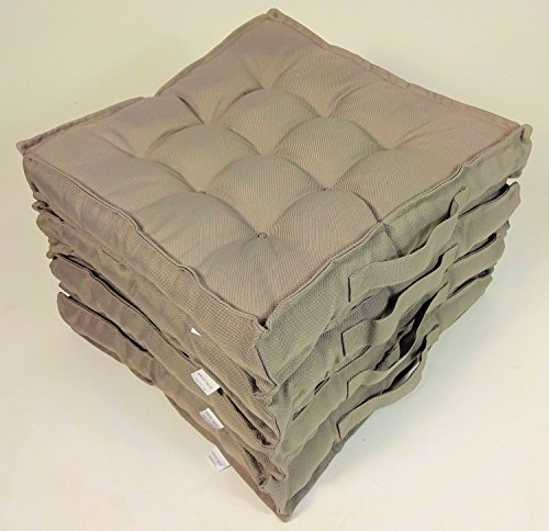 Rattani - Set 4 x Stuhlkissen/Sitzkissen/Boxkissen Luna mit Griff 42 x 42 cm Dicke 7 cm, Fb. Soft Gray, Polyester - Made in EU