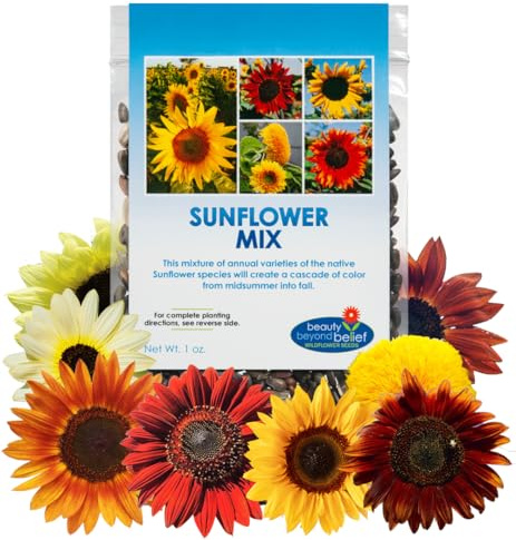 Sunflower Wildflower Seeds Mix - 1oz, Open-Pollinated Wildflower Seed Mix Packets, Non-GMO, No Fillers, Annual Sunflower Seeds, Summer Planting - 1 oz