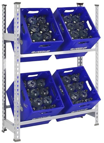 Simon Rack Scaffale per casse di bevande, Ripiano per 4 cassette, 1000x800x300 mm, Ripiano per casse di bevande in metallo, Galvanisé - Simonbottle