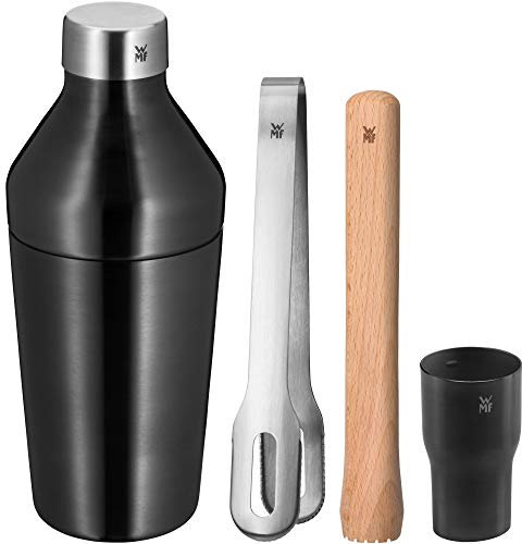 WMF Baric - Set da cocktail da 4 pezzi, barista con shaker da cocktail in acciaio inox, misurino, pinza per ghiaccio, pestello in legno, riponibile, confezione regalo