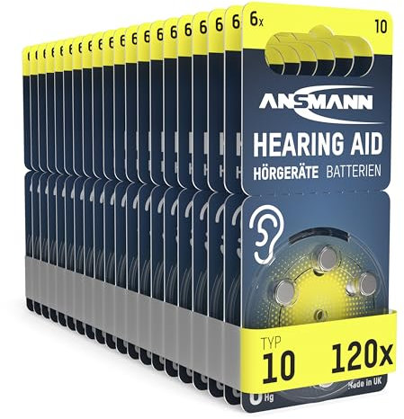 ANSMANN Hörgerätebatterien Typ 10 gelb PR70 P10 ZL4, 120 Stück, Sparpack Vorratspack,Batterien für Hörgeräte & Hörhilfen,leicht greifbar