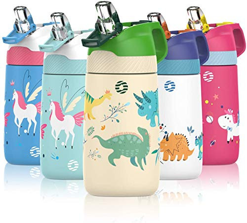 FEIJIAN Borraccia Bambini acciaio inox con cannuccia, Senza BPA- 350ml