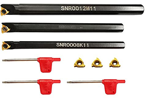 Bohrstangen-Set, SNR0010K11 SNR0012M11 Drehmaschine, Hartmetall-Drehwerkzeughalter mit 3 Stück 11IR A60 Wendeschneidplatten und 3 Stück T8-Schraubenschlüssel
