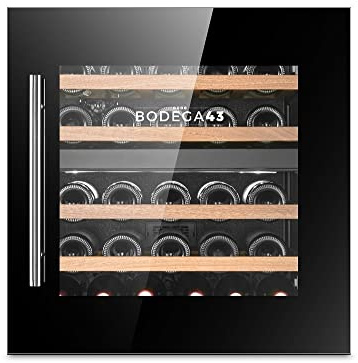 BODEGA43-25 Einbau Weinkühlschrank - Einbau-Weinklimaschrank 2 Zonen - Vollglas-Designtür, 2 Zonen, 25 flaschen, 38 dB, 60 cm breit, 4 ausziehbare Schubladen aus Birkenholz
