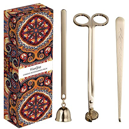 YioQio 3-in-1 Candle Accessory Set, Gold - Wick Trimmer, Dipper, Snuffer - 3 Piece Set - Stainless Steel for Candle Lovers