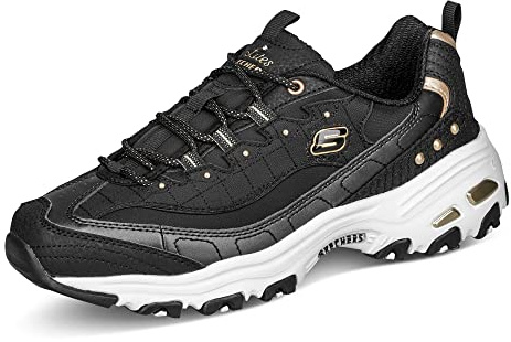 Skechers kvinnors D'Lites dam natt sneakers, Black Duraleather/Gold Trim, 3.5 UK