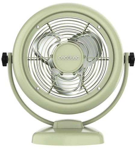 Cecotec - Tischventilatoren EnergySilence 800 RetroDesk Green, 20 W Leistung, Durchmesser 20 cm, einstellbare Neigung, 3 aerodynamische Flügel, 2 Geschwindigkeiten, robuste und stabile Basis, Grün