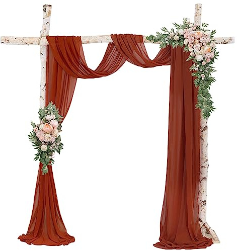 ROMANKAS Tende ad arco di nozze in tessuto 2 pannelli da 6 m tende in terracotta per sfondo, archi di nozze, tende velate per cerimonie di nozze, decorazione ruggine, drappeggi velati per soffitti,