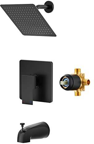 Alesco Shower Faucet Set, Black Tub Shower Faucet with 8-Inch Showerhead and Bathtub Spout, Showerhead and Handle Set Include Valve and Trim Kit, Matte Black