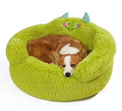 Jiupety Hundebett Katzenbett Flauschig, Donut Hundebettn Grosse Hunde, Orthopädisches Hundebett Hundehütte Indoor, Hundekorb Größe L (69 x 69 x 36 cm), Cartoon Dog Bed, Grün